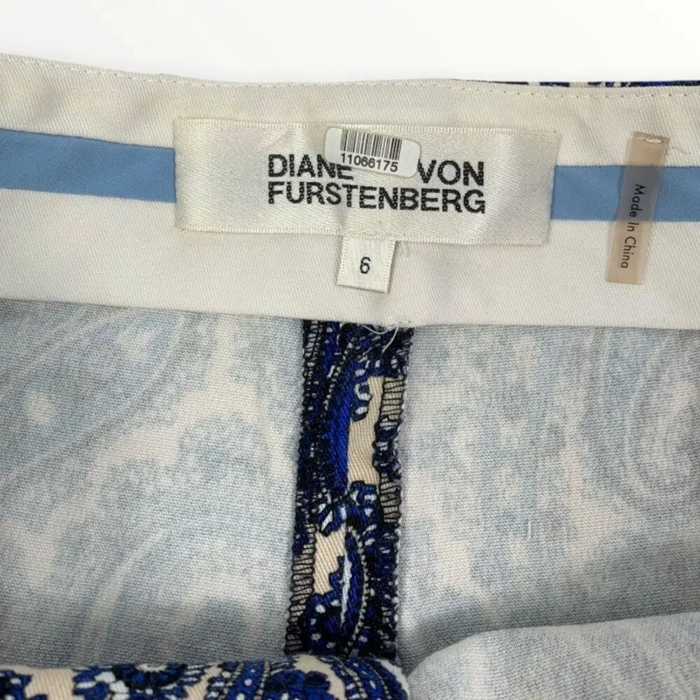 Diane Von Furstenberg Navy Blue Paisley Skinny Trouser Pants Size 6 - Picture 5 of 10